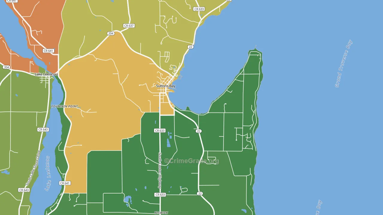 Suttons Bay, MI Map of Burglary Rates