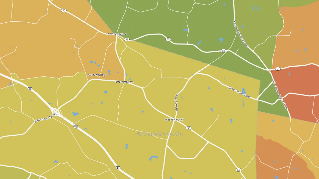 Suttontown, NC Map of Burglary Rates