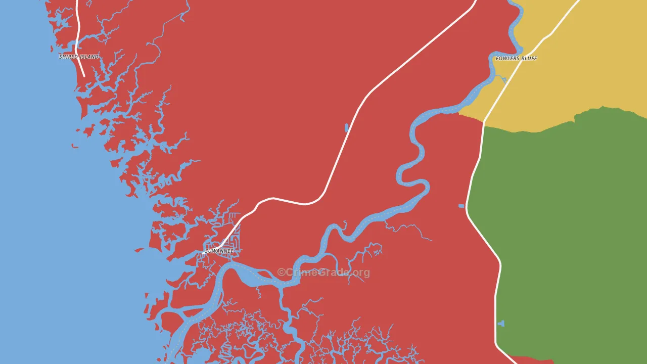 Suwannee, FL Map of Burglary Rates