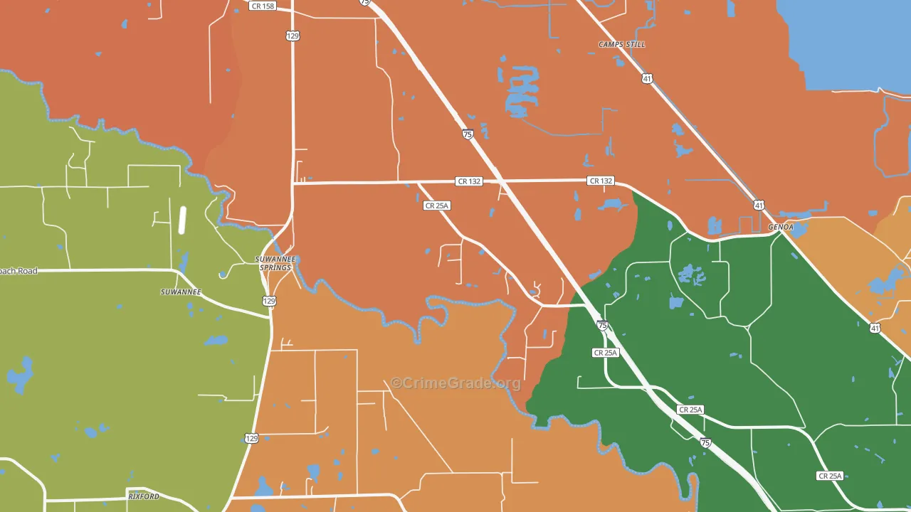 Suwannee Springs, FL Map of Burglary Rates