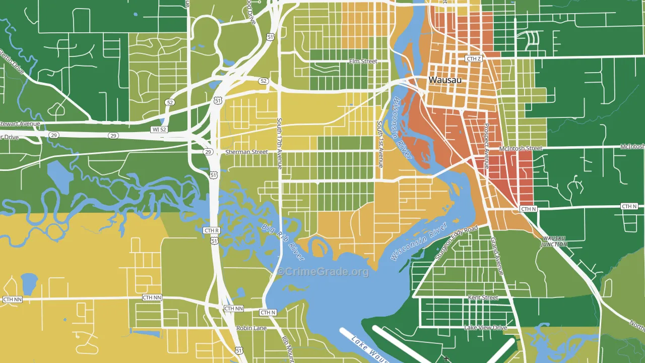 SW Jones, Wausau, WI Map of Burglary Rates
