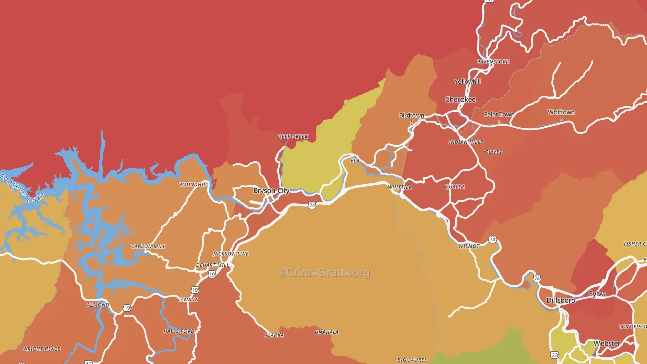 Swain County, NC Map of Burglary Rates