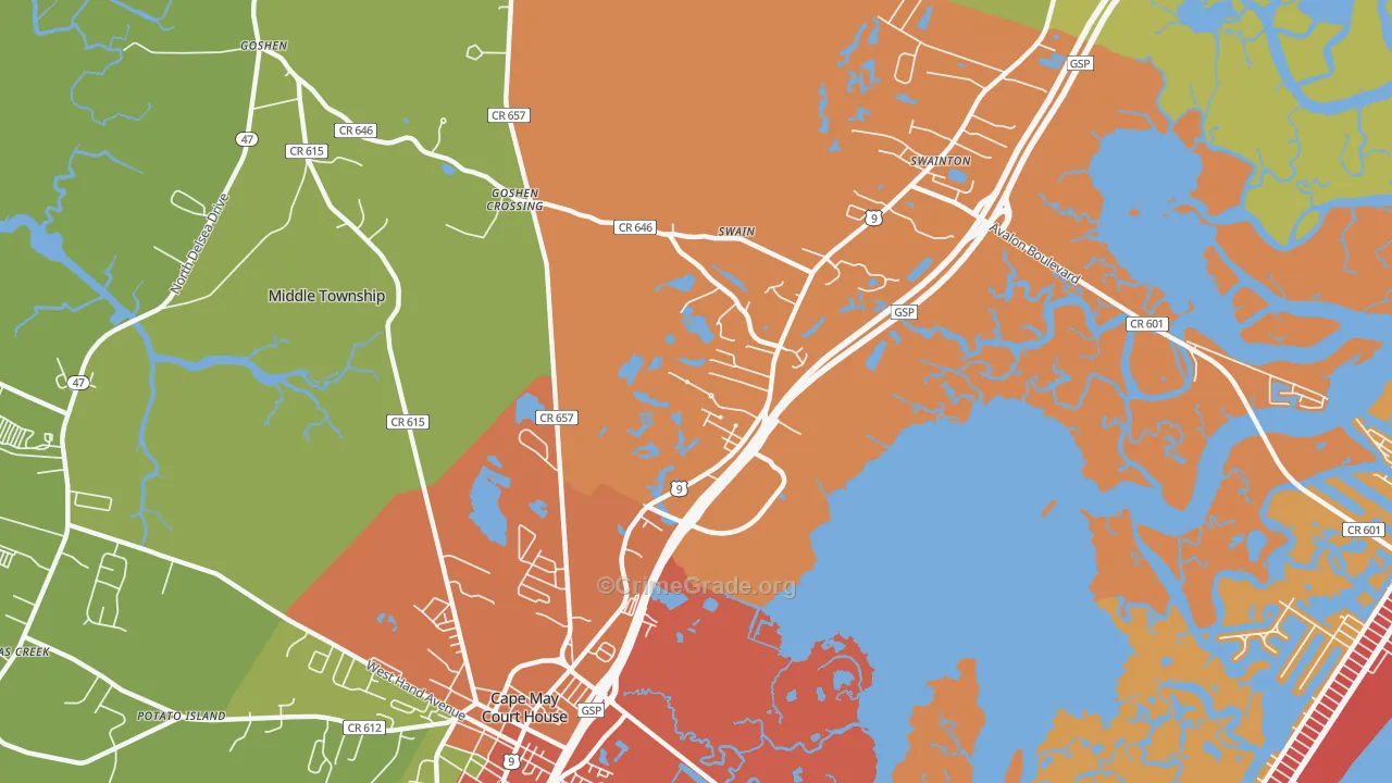 Swainton, NJ Map of Burglary Rates