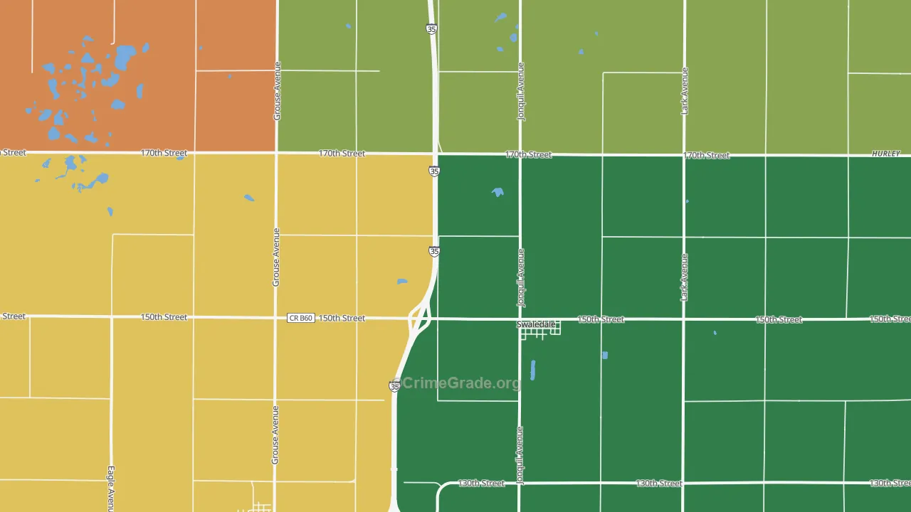Swaledale, IA Map of Burglary Rates