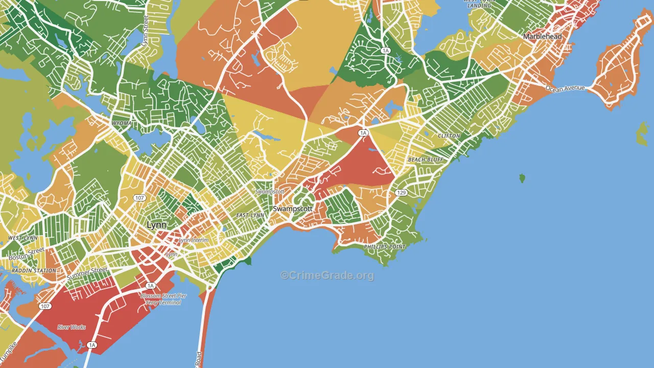 Swampscott, MA Map of Burglary Rates