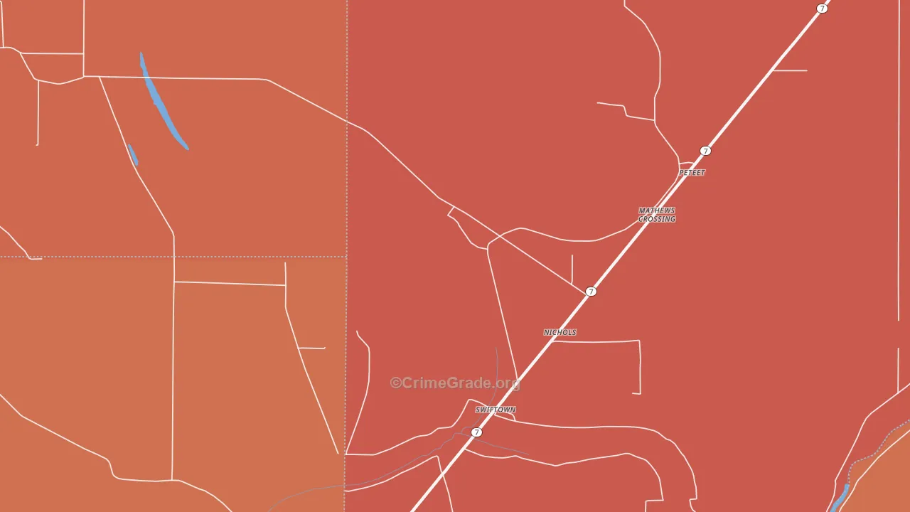 Swan Lake, MS Map of Burglary Rates