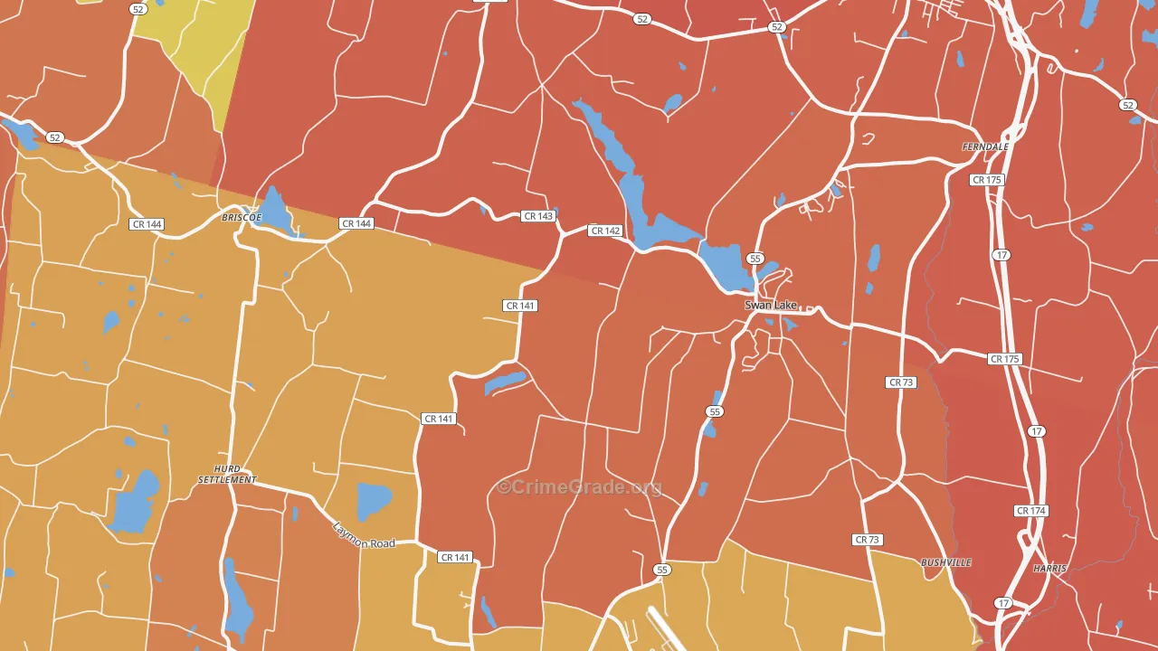 Swan Lake, NY Map of Burglary Rates