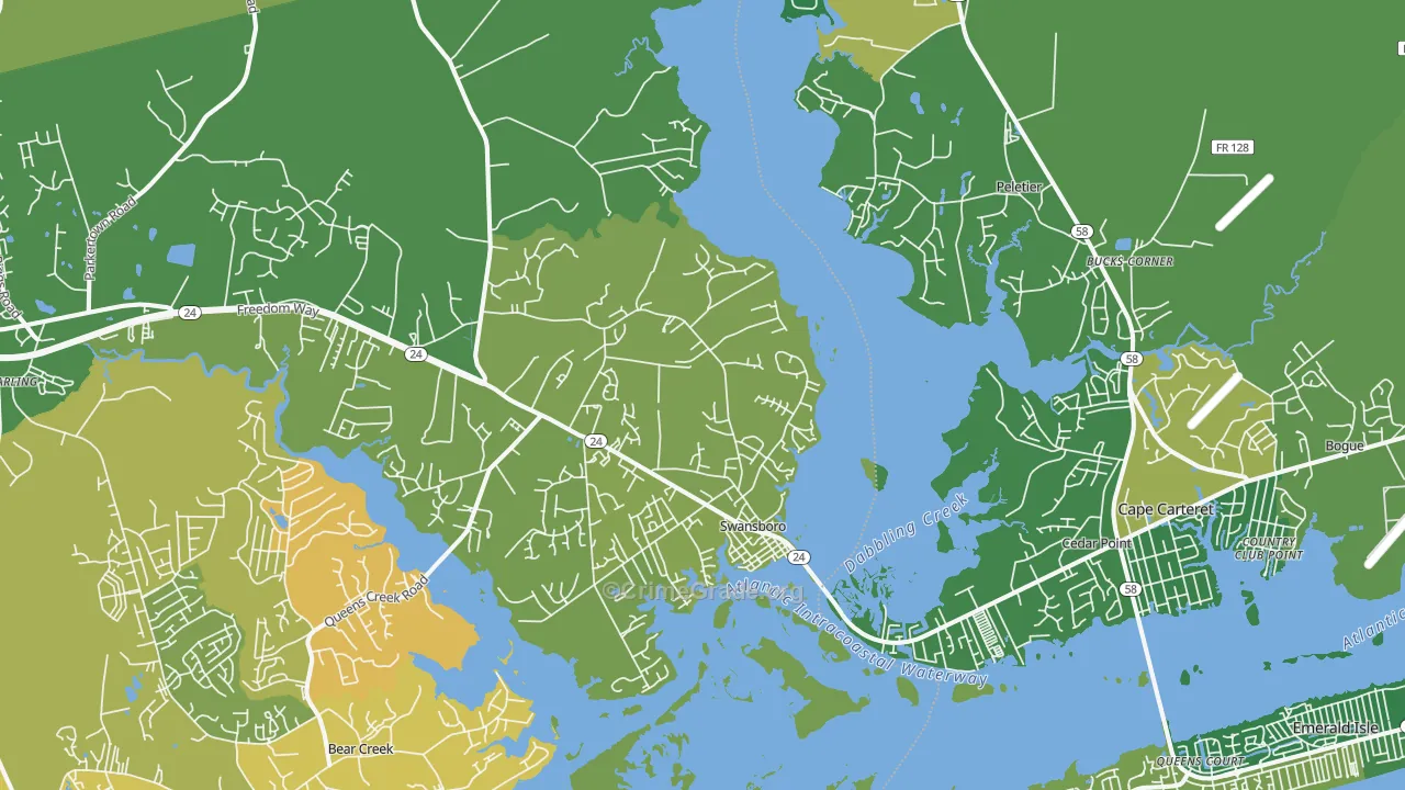 Swansboro, NC Map of Burglary Rates