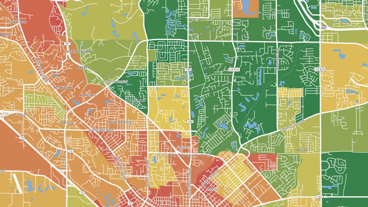 Swansea, IL Map of Burglary Rates