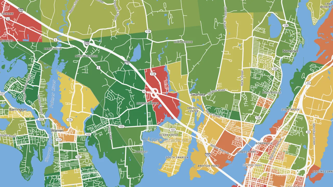 Swansea, MA Map of Burglary Rates