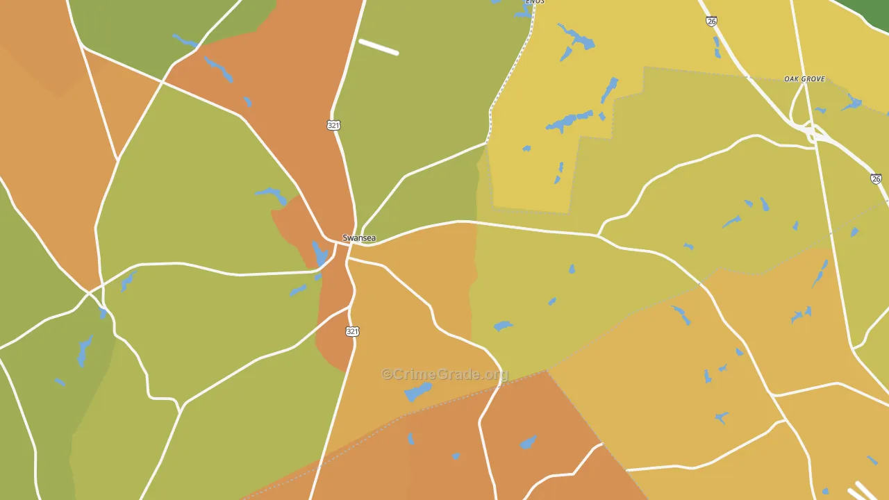 Swansea, SC Map of Burglary Rates