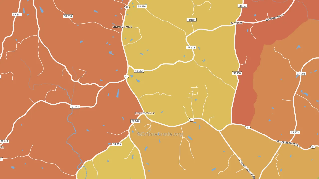 Swansonville, VA Map of Burglary Rates