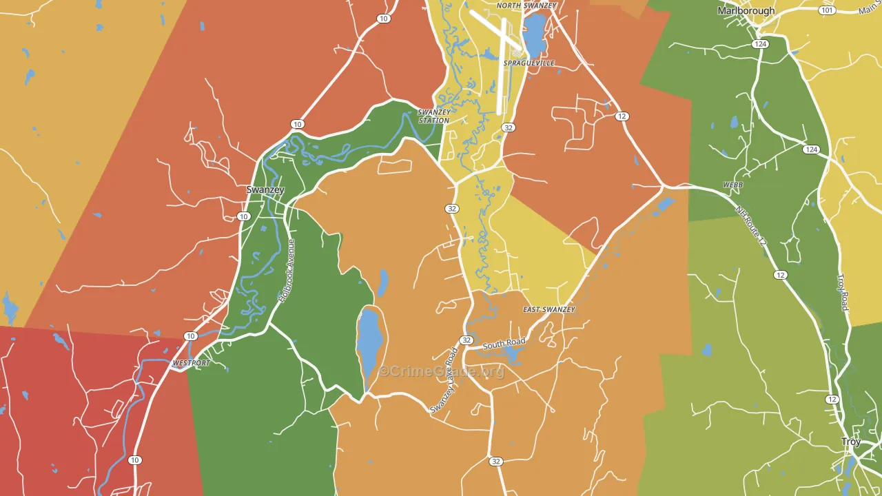 Swanzey, NH Map of Burglary Rates