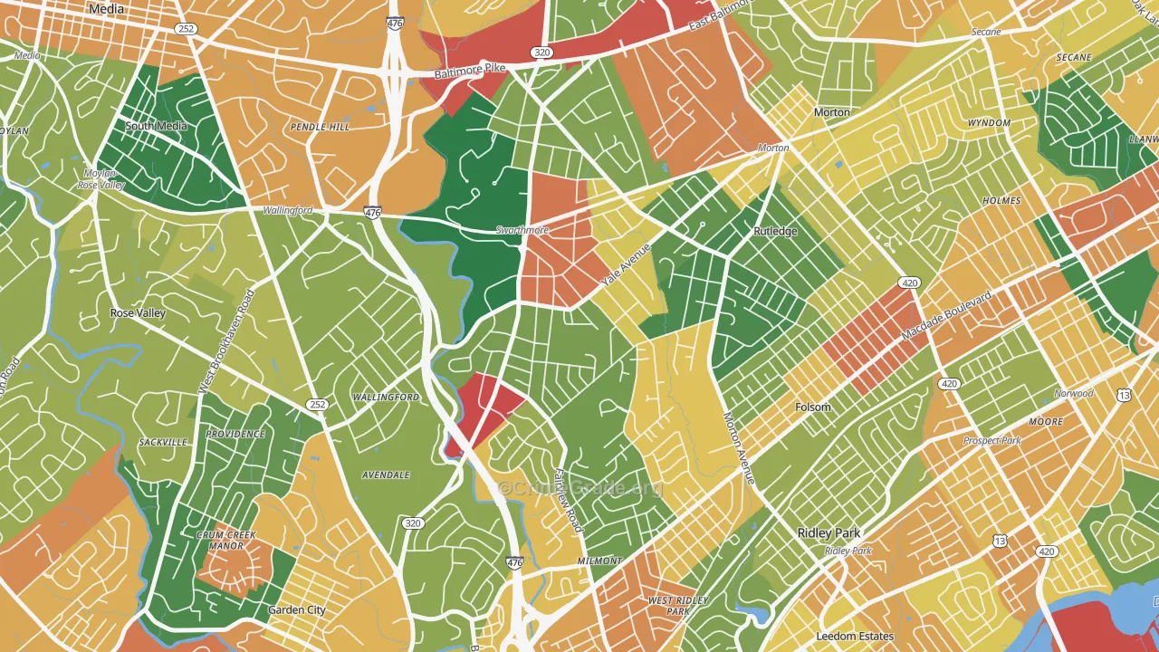Swarthmore, PA Map of Burglary Rates