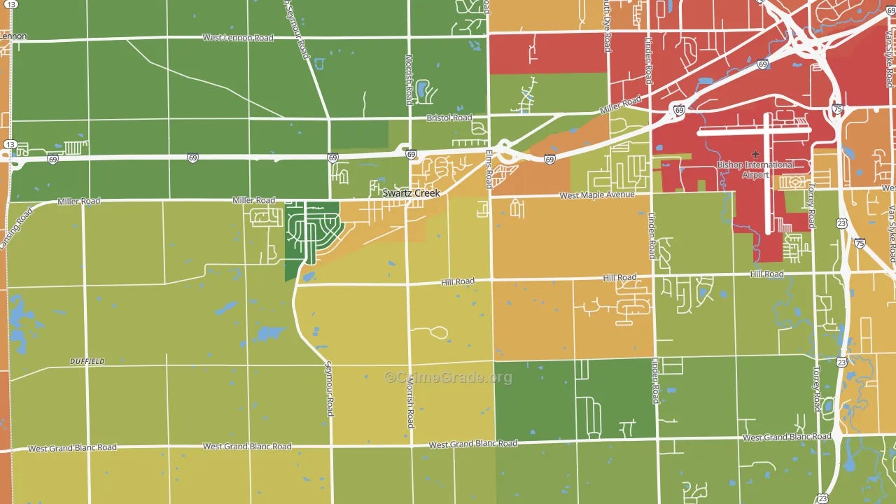 Swartz Creek, MI Map of Burglary Rates