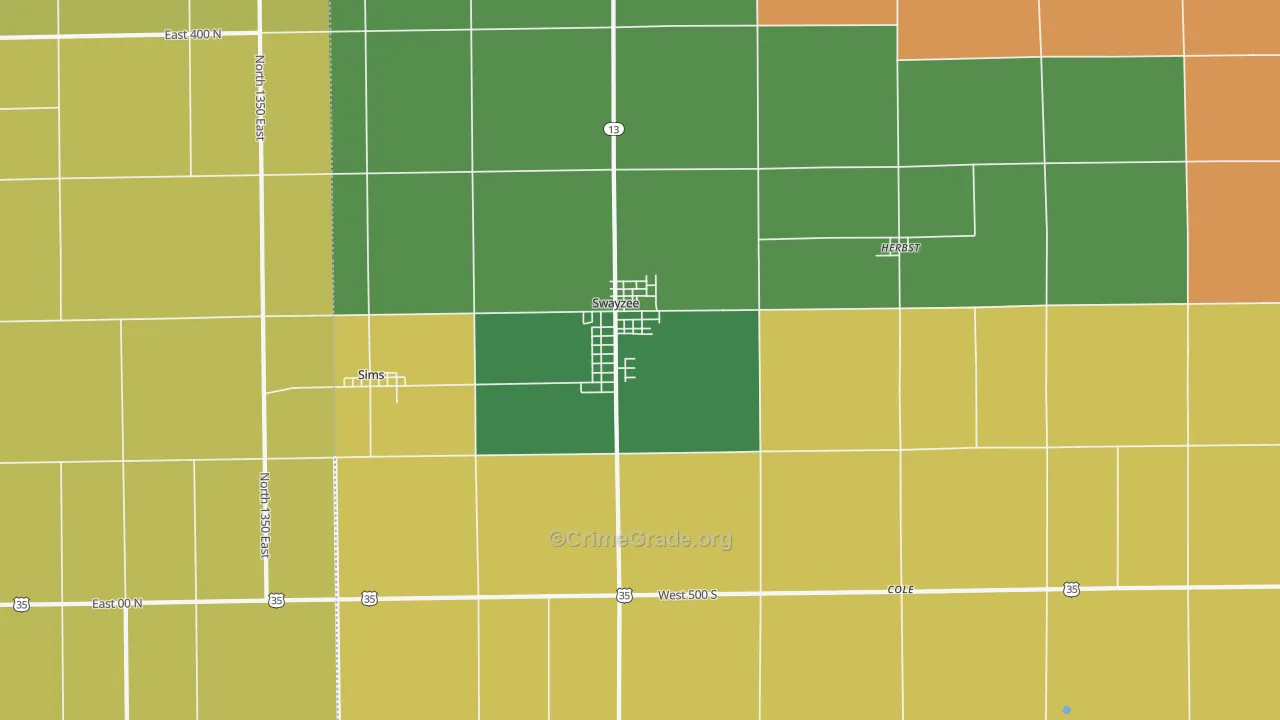 Swayzee, IN Map of Burglary Rates