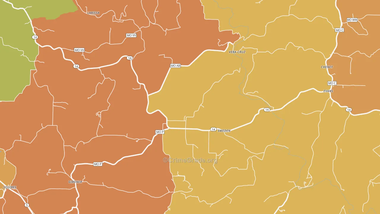 Sweden, MO Map of Burglary Rates