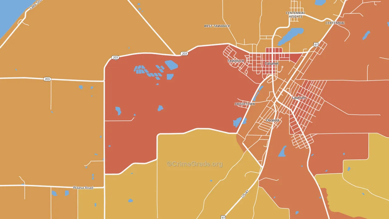 Swedetown, MI Map of Burglary Rates