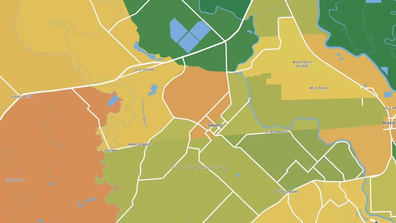 Sweeny, TX Map of Burglary Rates