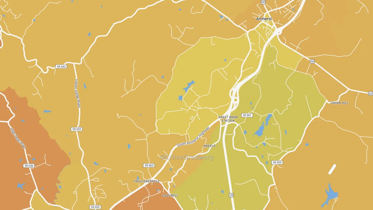 Sweet Briar, VA Map of Burglary Rates