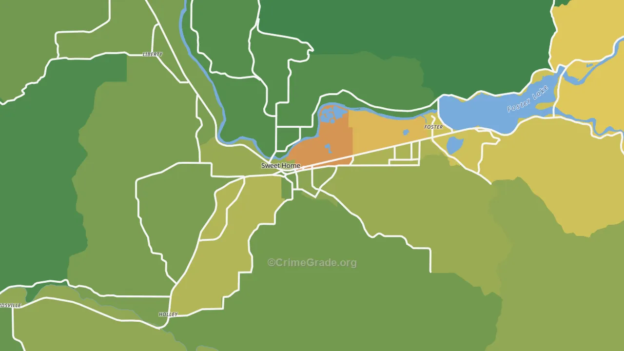 Sweet Home, OR Map of Burglary Rates