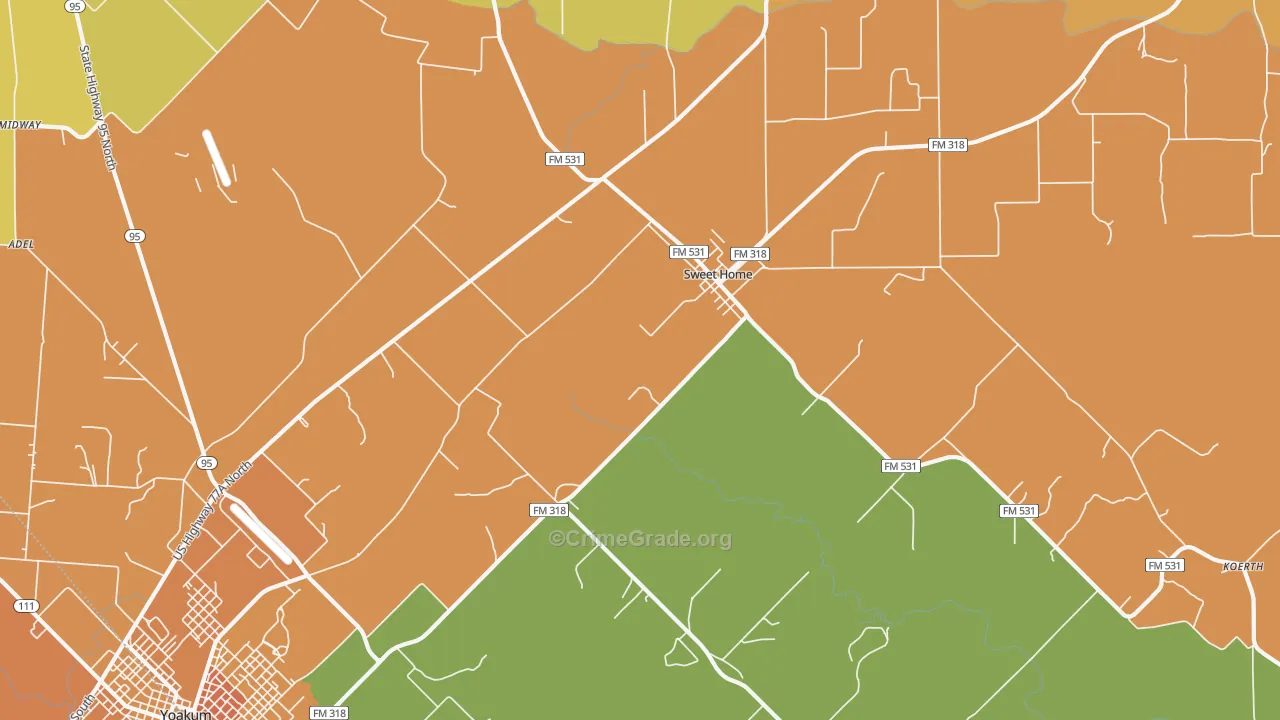 Sweet Home, TX Map of Burglary Rates