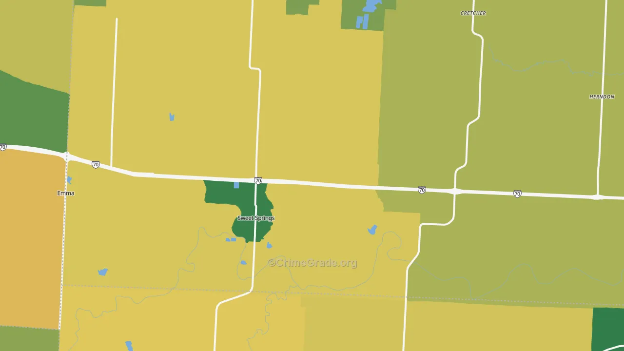Sweet Springs, MO Map of Burglary Rates