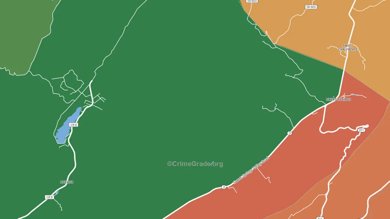 Sweet Springs, WV Map of Burglary Rates