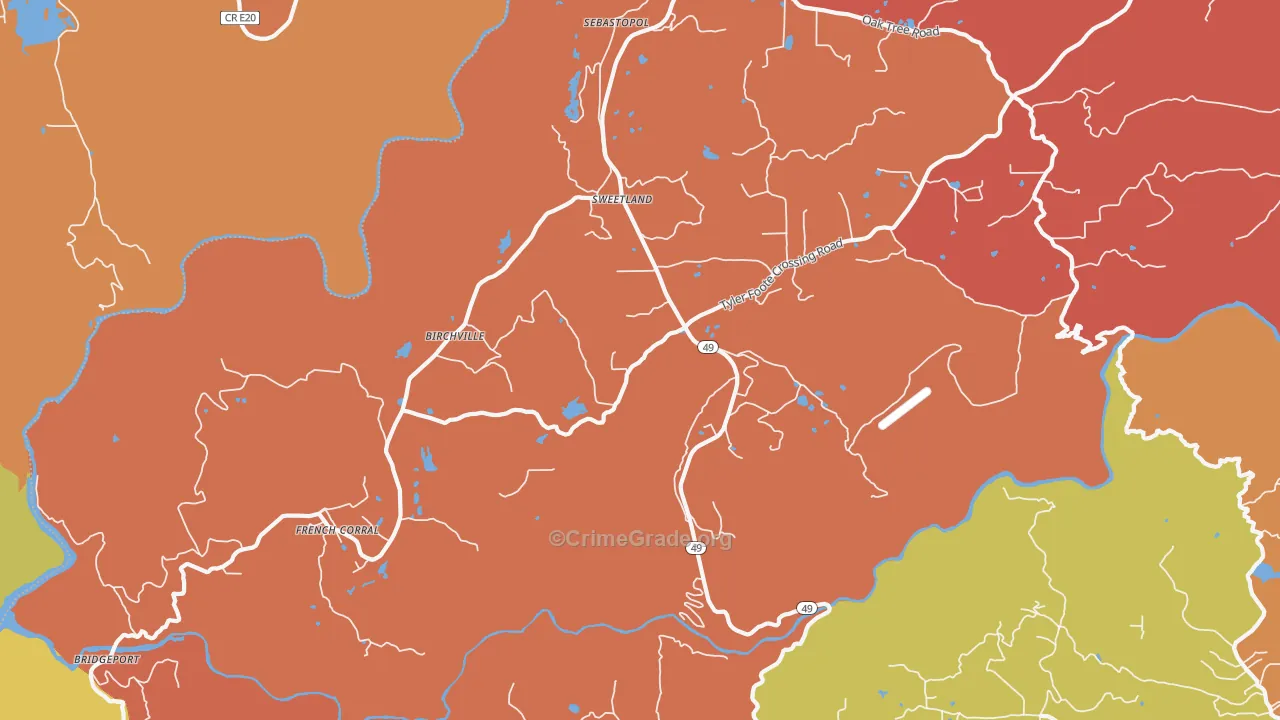 Sweetland, CA Map of Burglary Rates