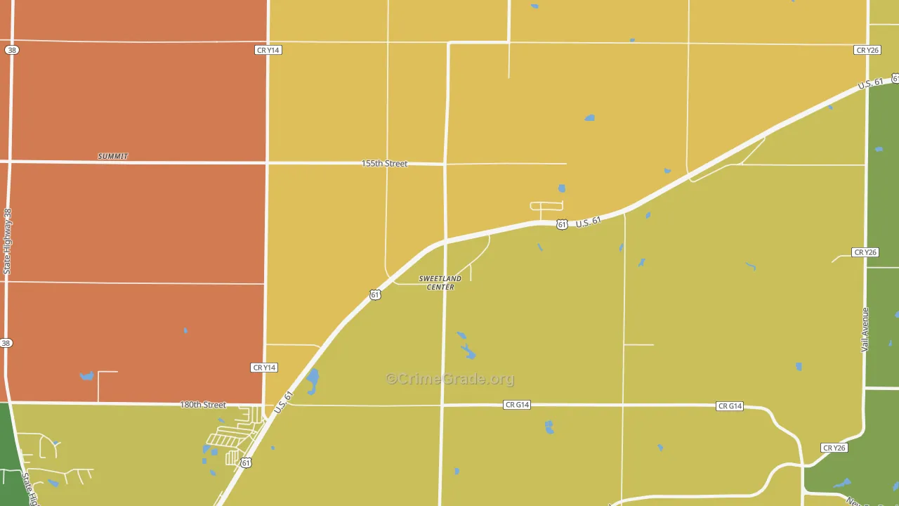 Sweetland Center, IA Map of Burglary Rates