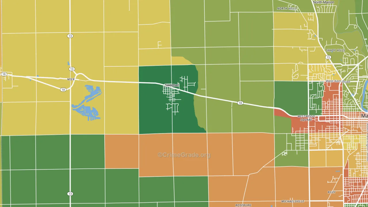 Sweetser, IN Map of Burglary Rates