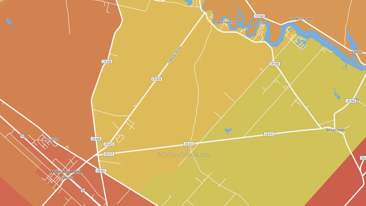 Sweetwater, NJ Map of Burglary Rates