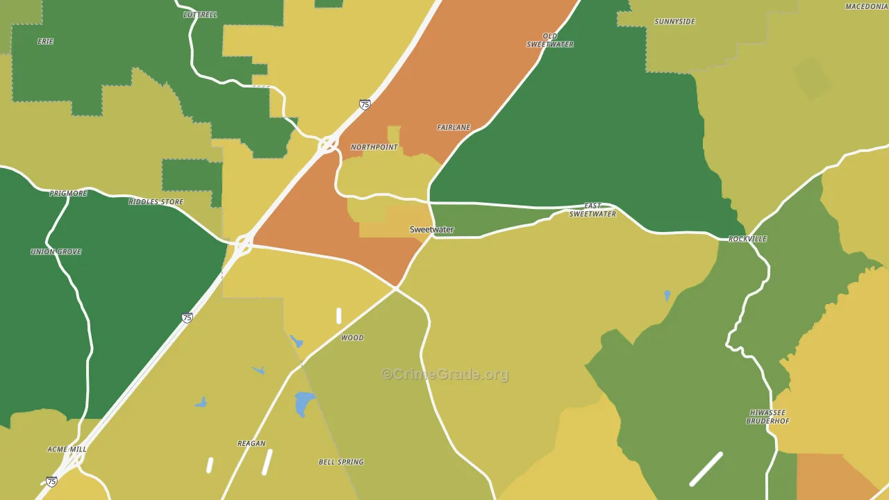 Sweetwater, TN Map of Burglary Rates