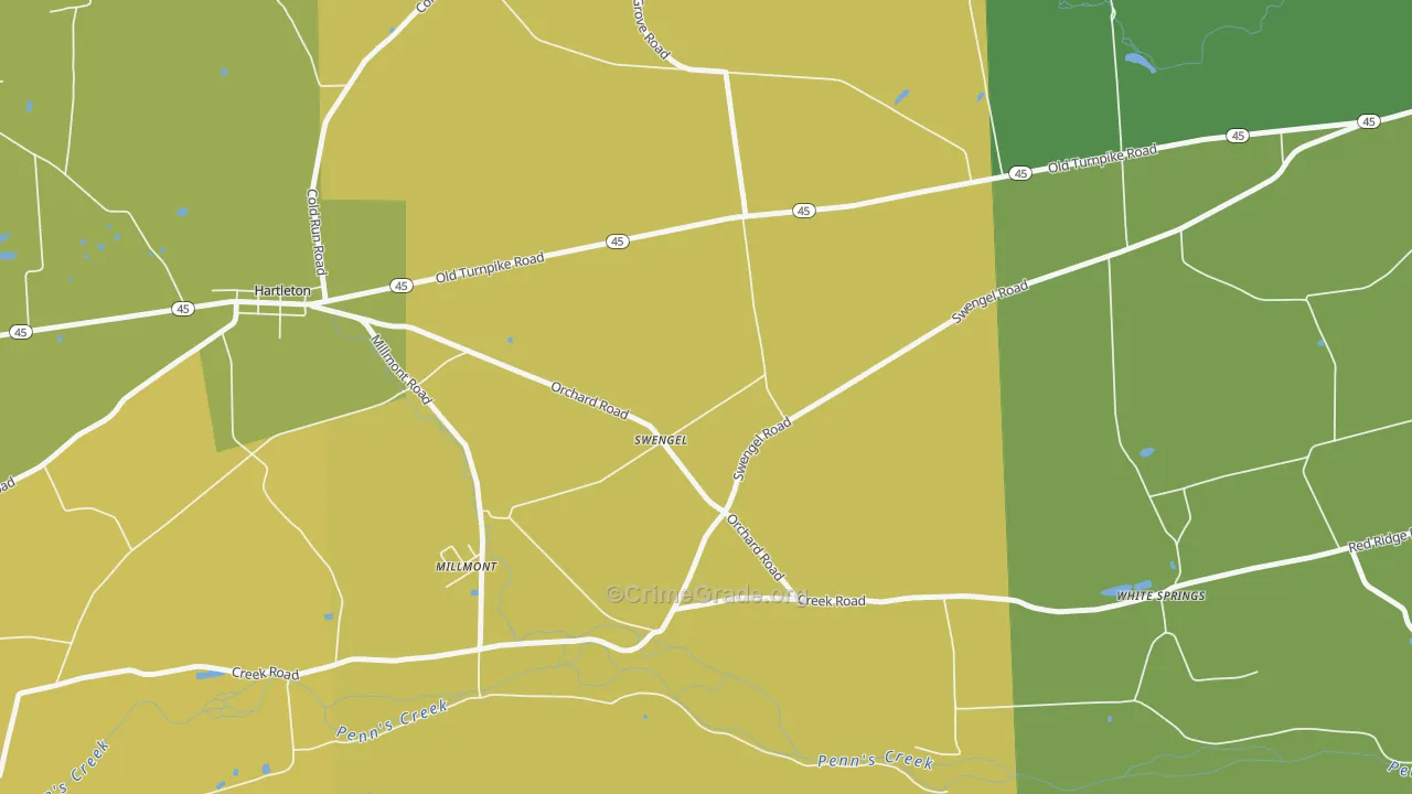 Swengel, PA Map of Burglary Rates
