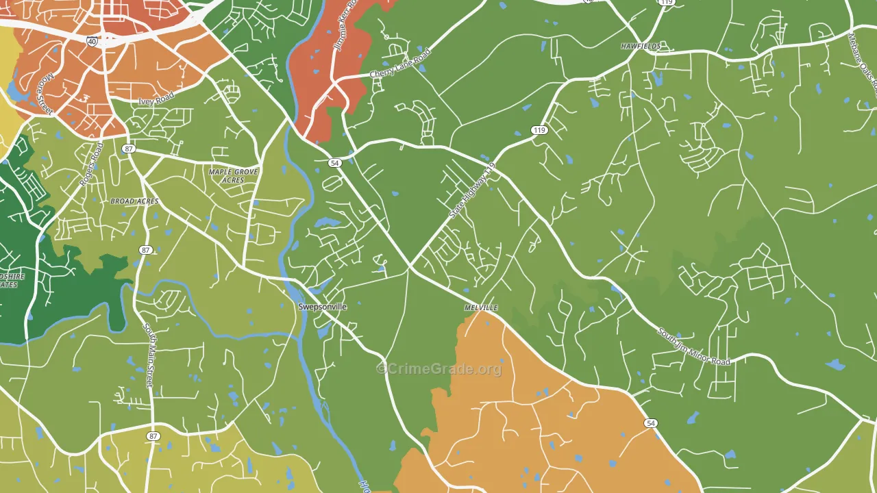 Swepsonville, NC Map of Burglary Rates