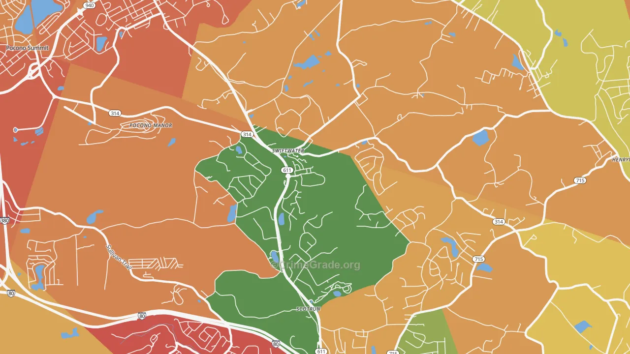 Swiftwater, PA Map of Burglary Rates