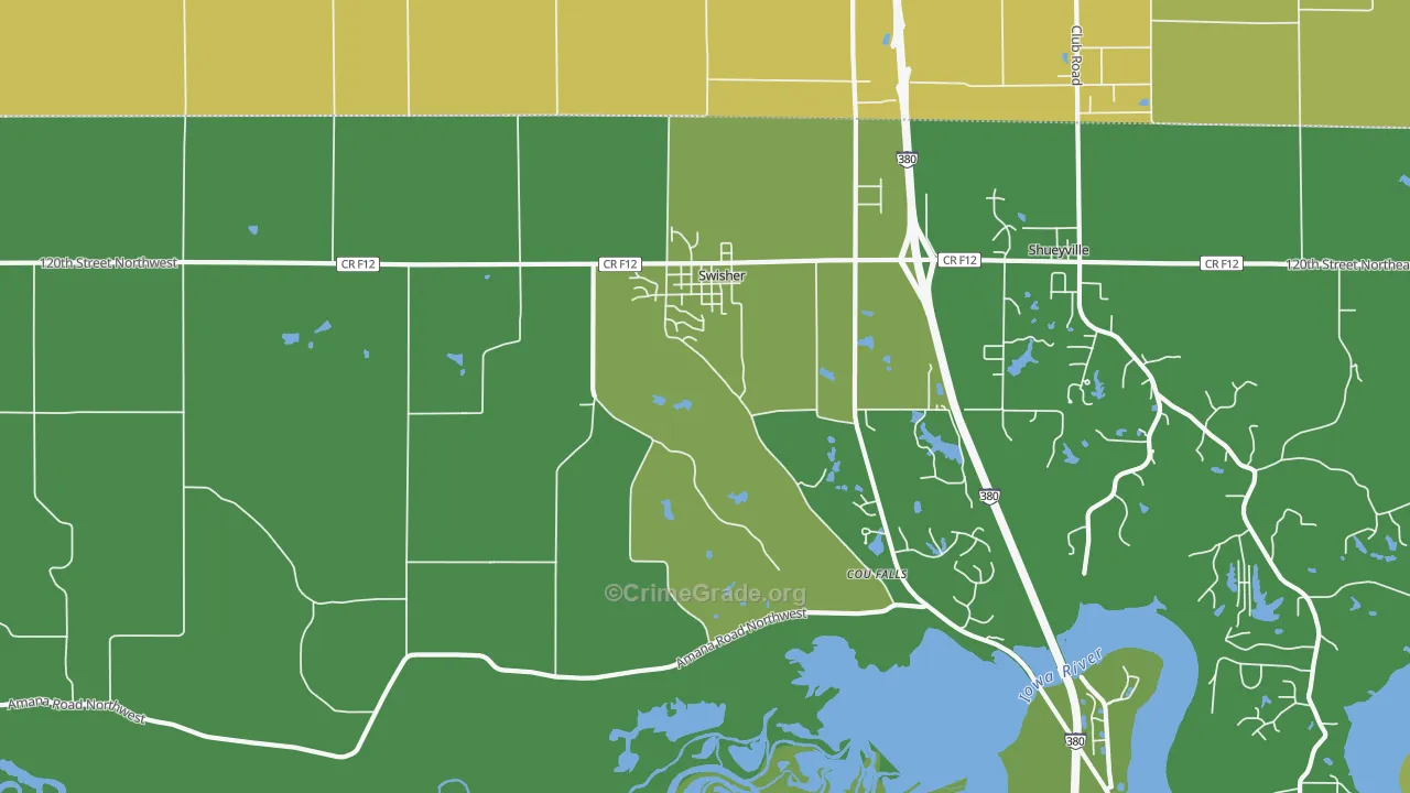 Swisher, IA Map of Burglary Rates