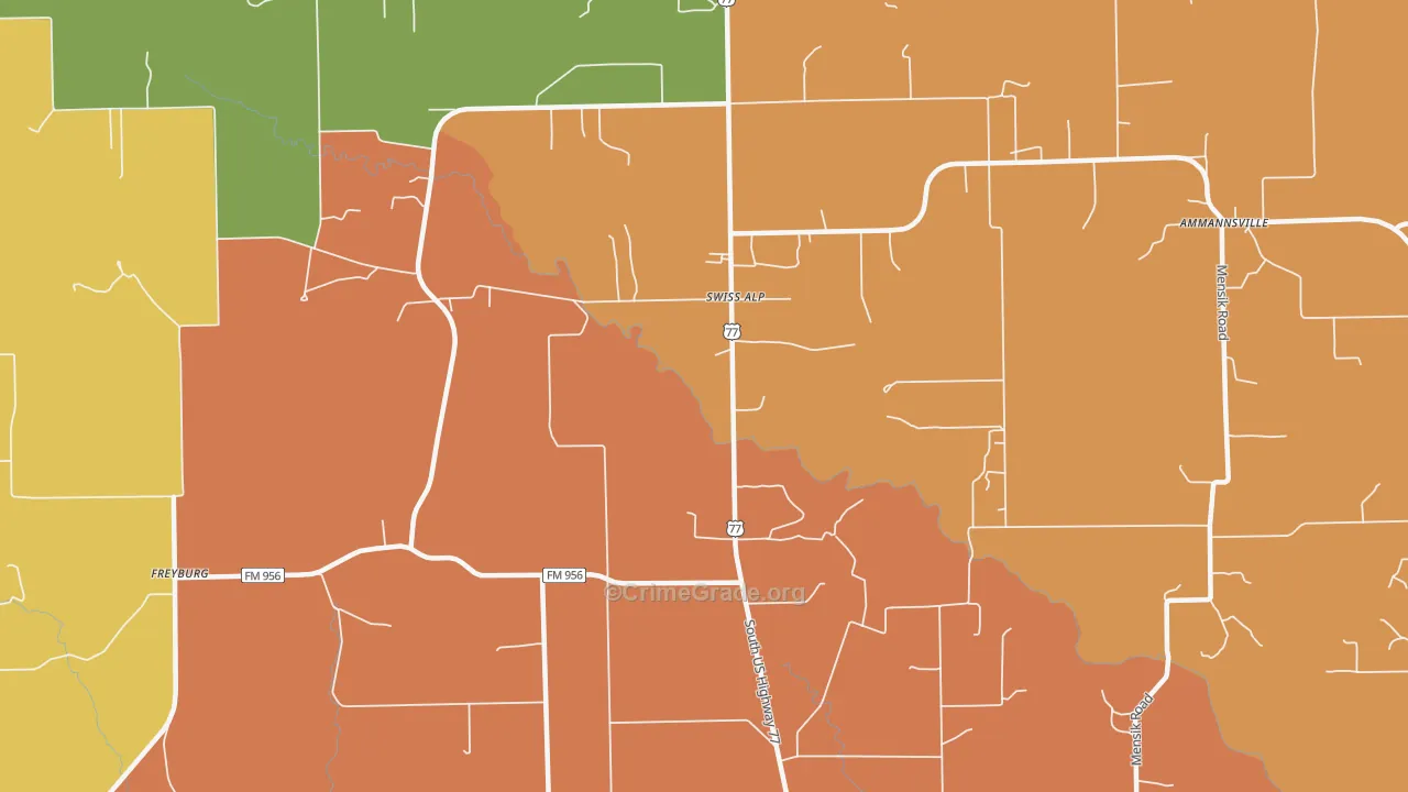 Swiss Alp, TX Map of Burglary Rates