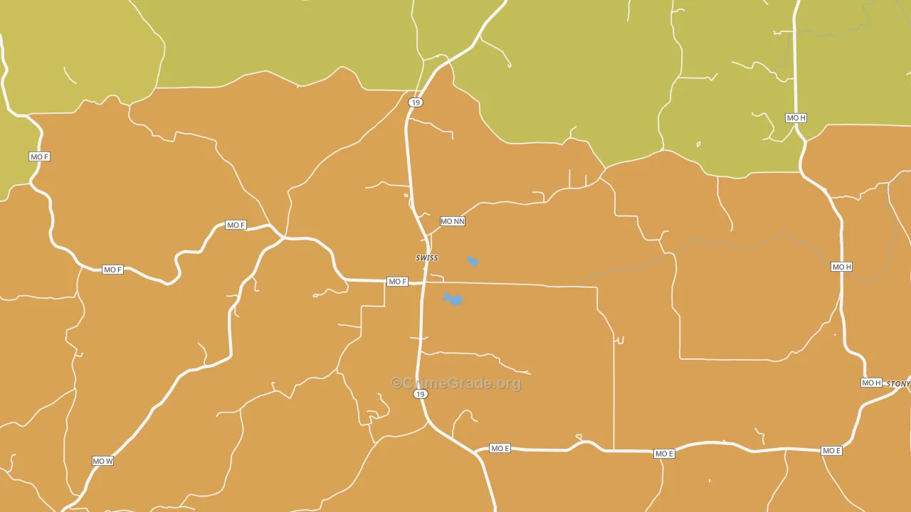 Swiss, MO Map of Burglary Rates