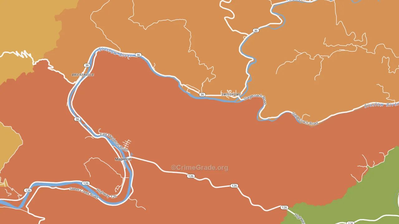 Swisshome, OR Map of Burglary Rates