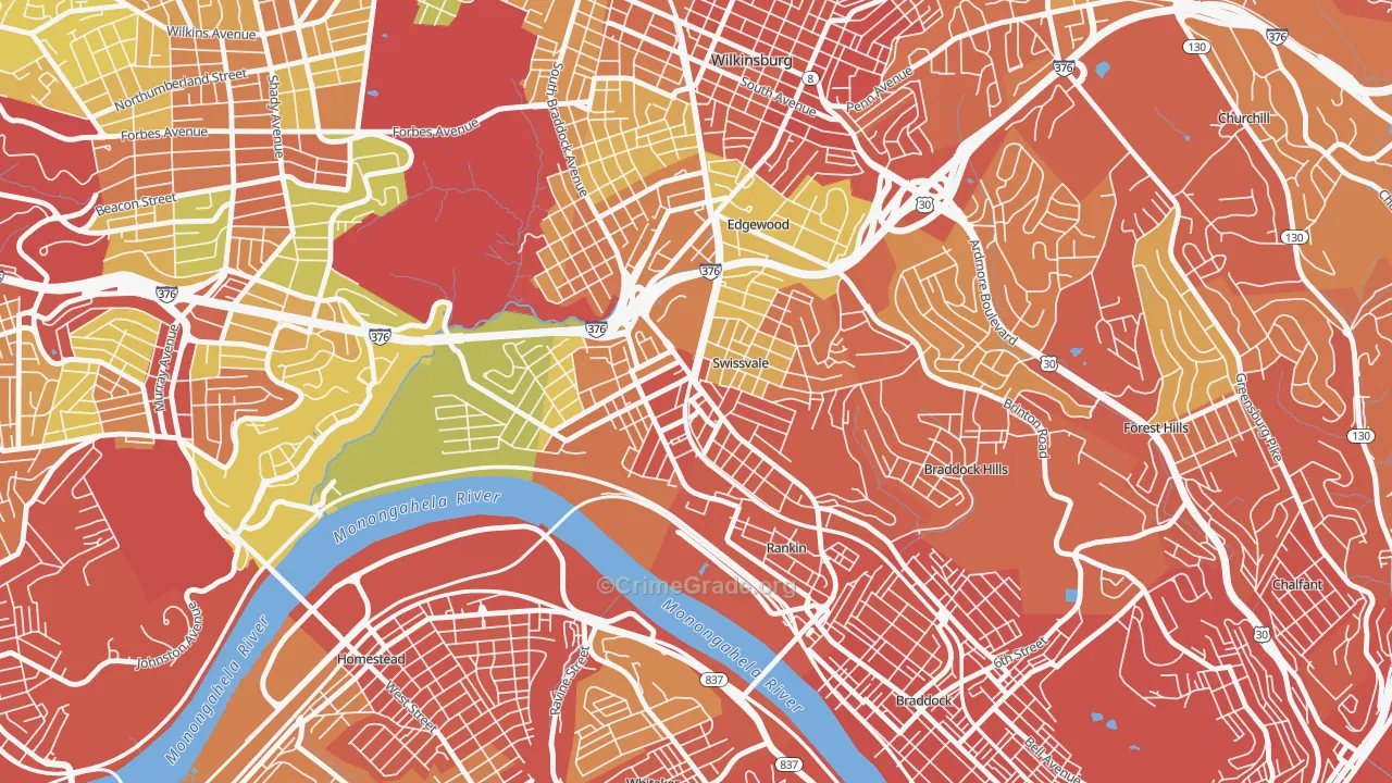 Swissvale, PA Map of Burglary Rates