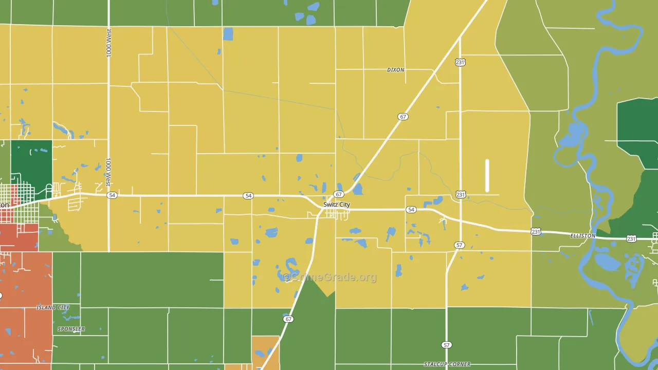 Switz City, IN Map of Burglary Rates