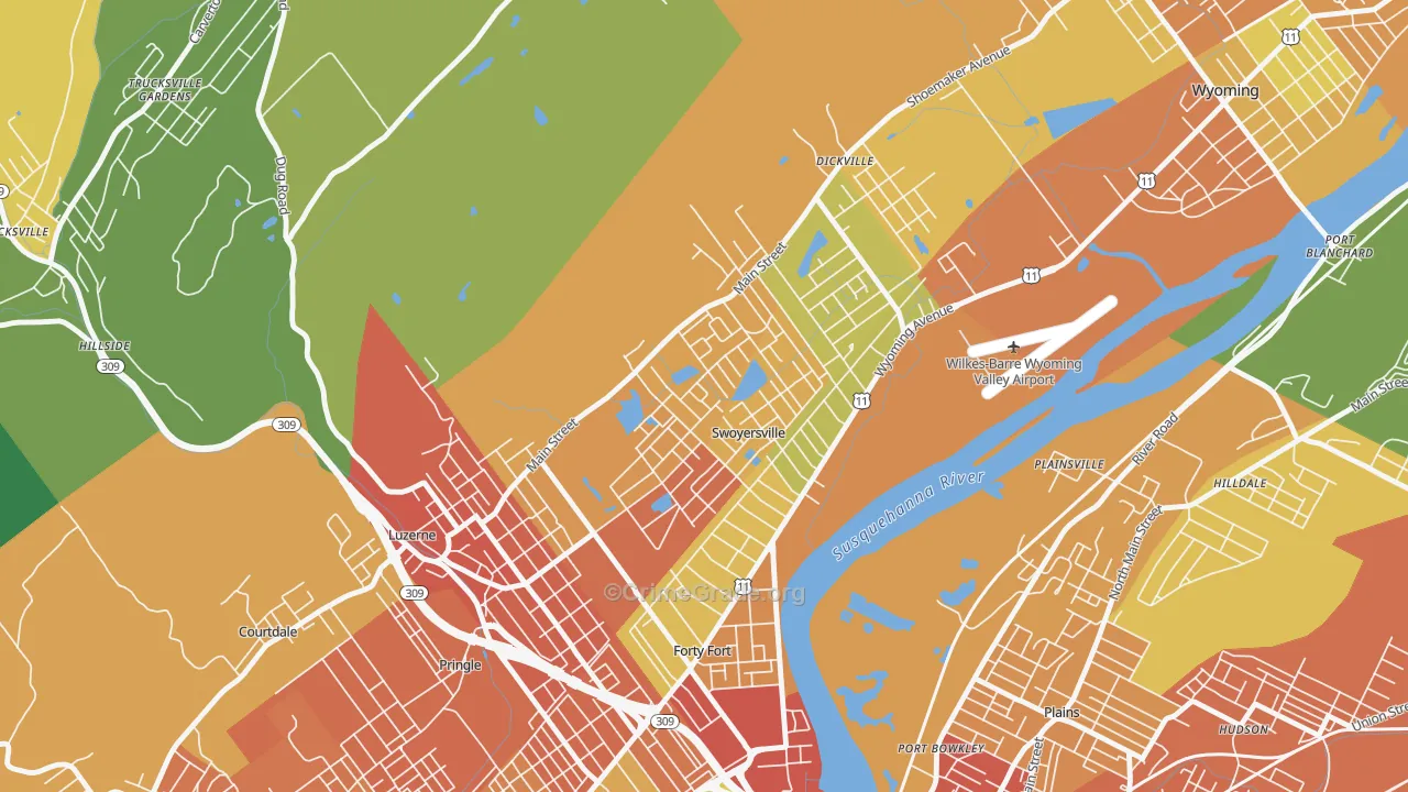 Swoyersville, PA Map of Burglary Rates