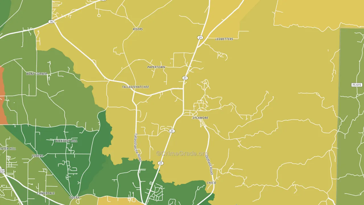 Sycamore, AL Map of Burglary Rates