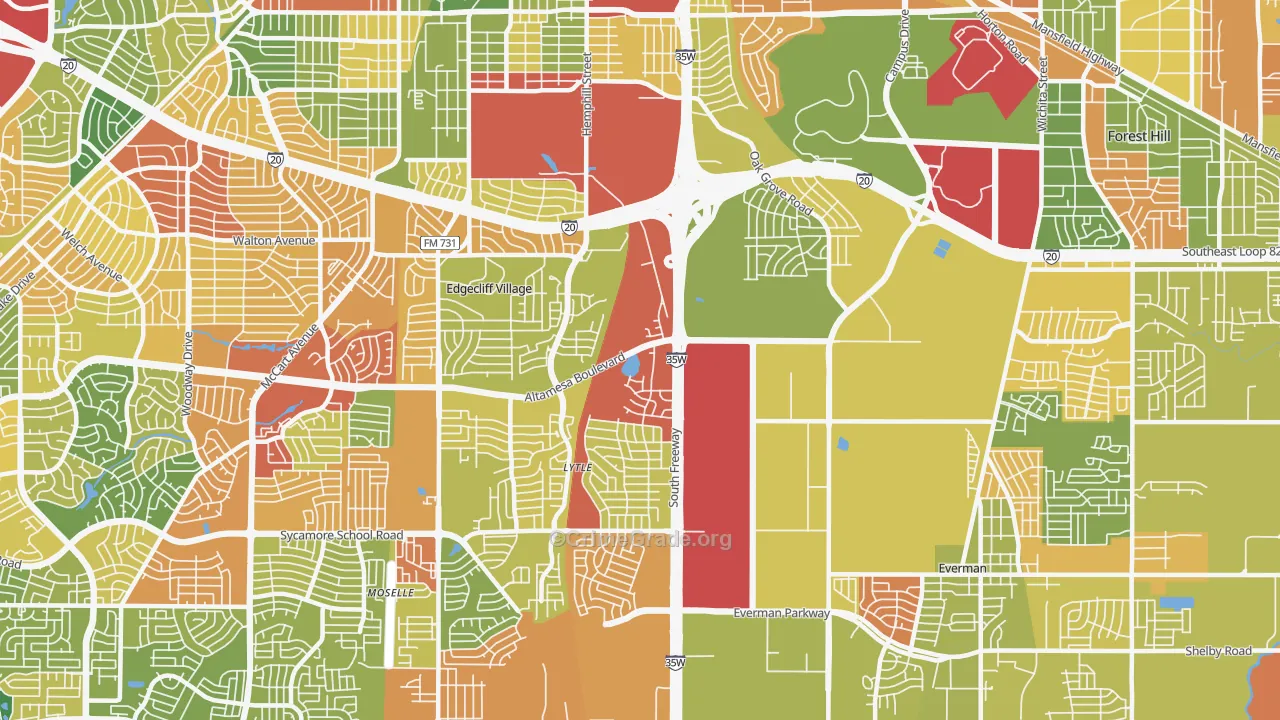 Sycamore, Fort Worth, TX Map of Burglary Rates