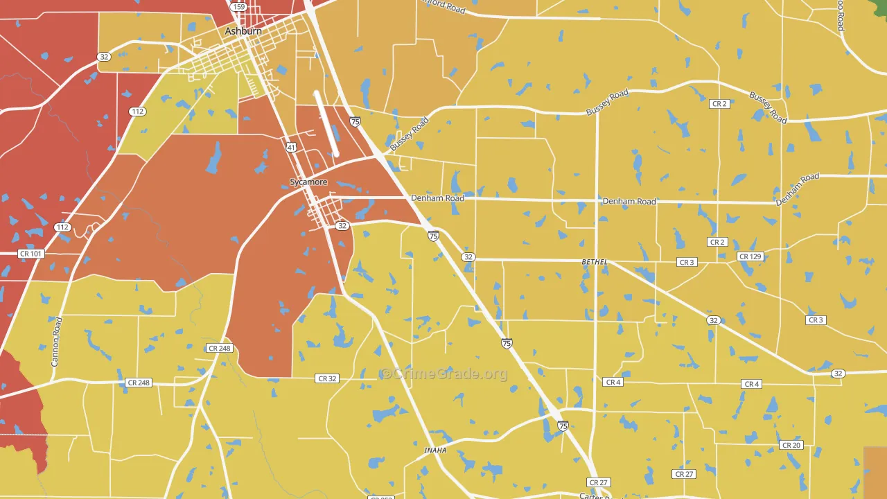 Sycamore, GA Map of Burglary Rates