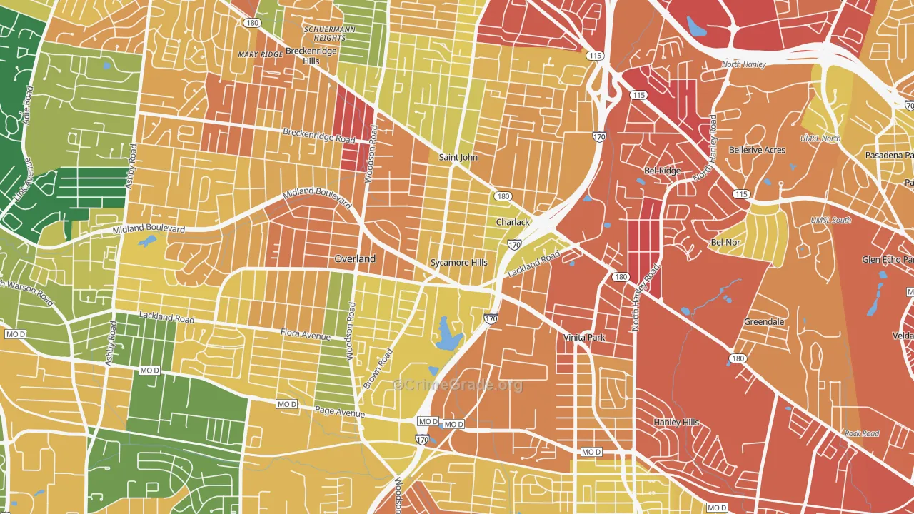 Sycamore Hills, MO Map of Burglary Rates