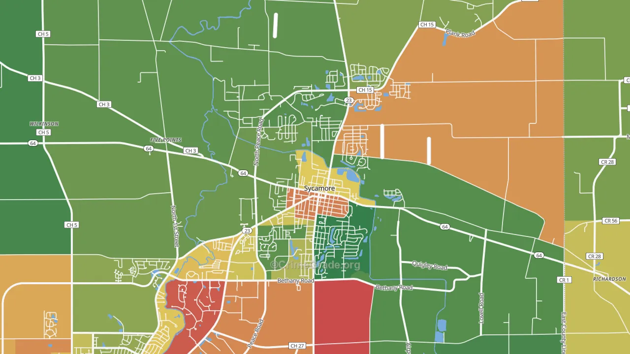 Sycamore, IL Map of Burglary Rates