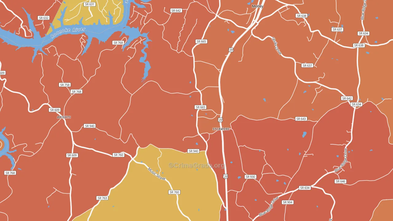 Sycamore, VA Map of Burglary Rates