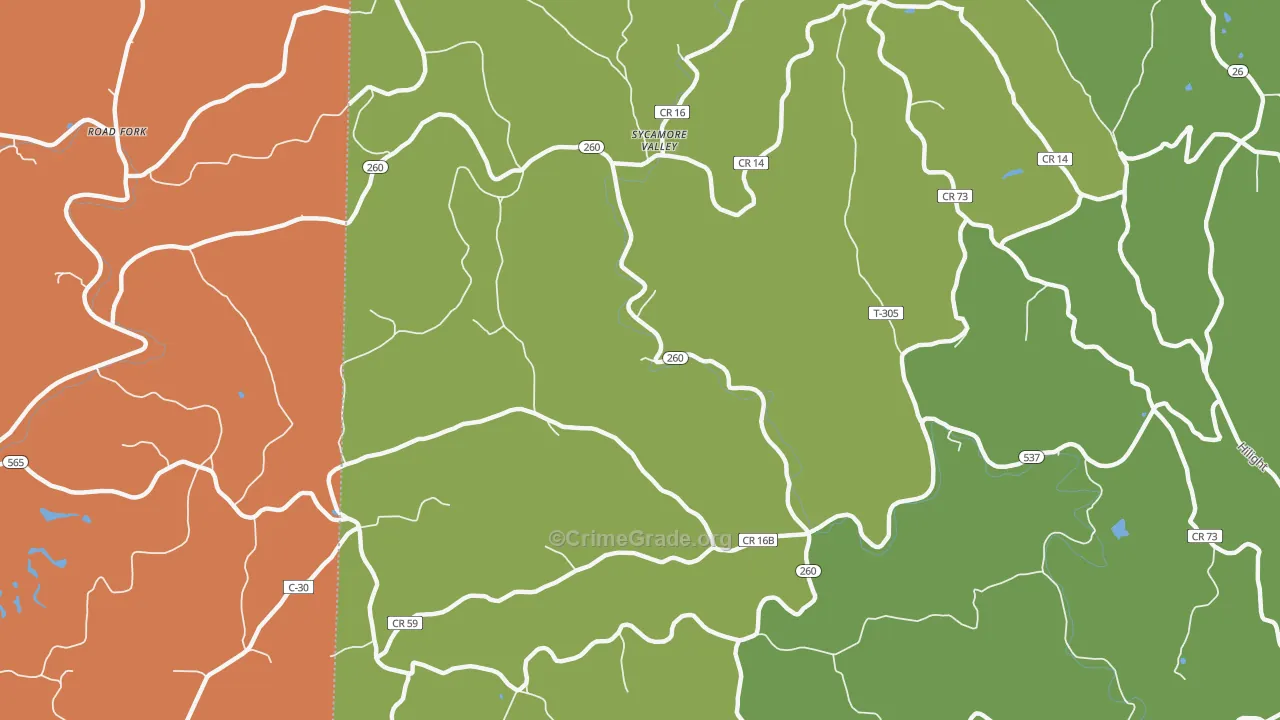 Sycamore Valley, OH Map of Burglary Rates